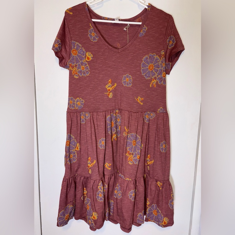 Toad & Co Marley Tiered SS Dress Size S Purple Agate Zinnia Print Pockets - Picture 4 of 10